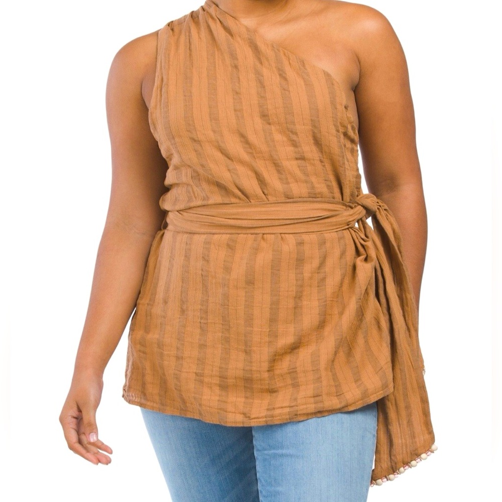 NWT Zara One Shoulder Striped Beaded Dress Top Shirt